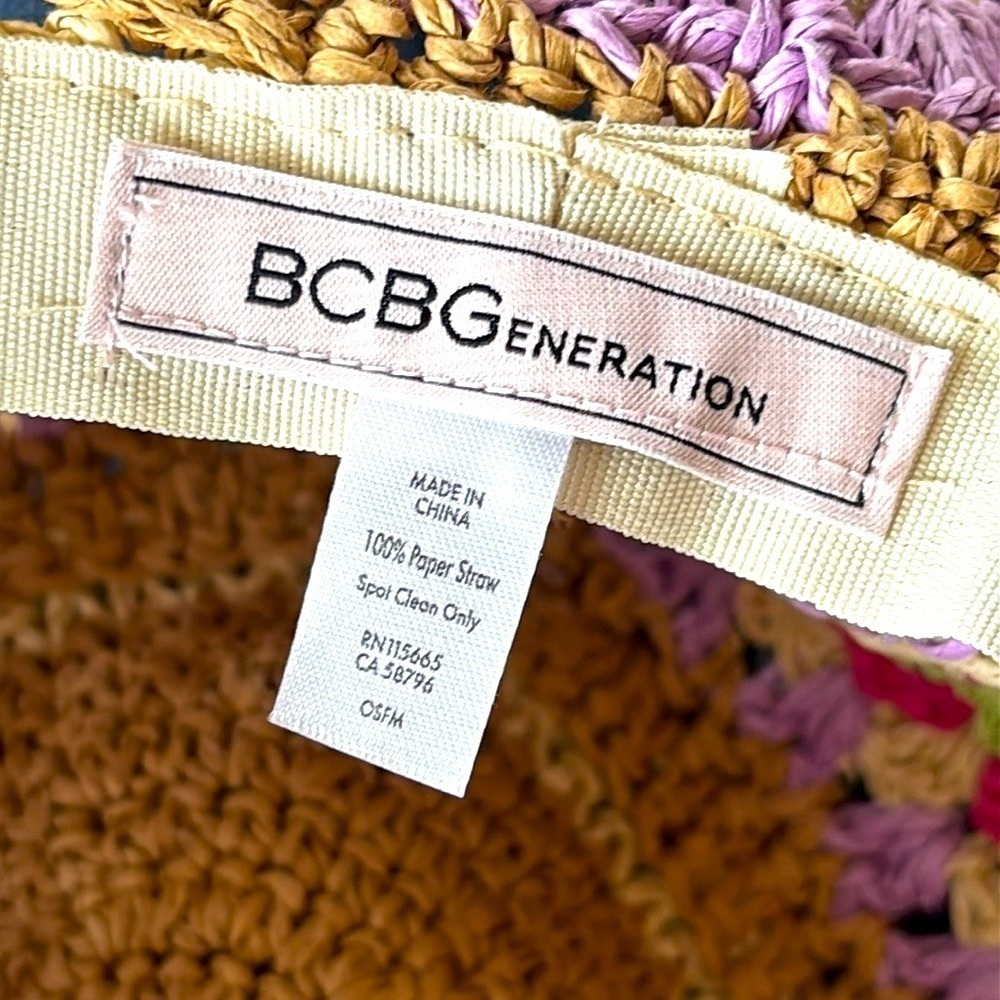 Brand New BCBGeneration Straw Woven Hat Crochet Patchwork Floral Floppy Beach - Picture 9 of 15